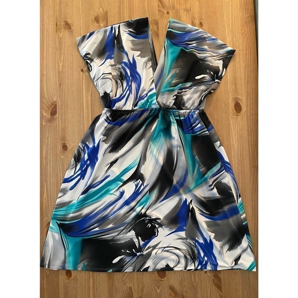 Multicolor Teal & Blue V-Neck Dress